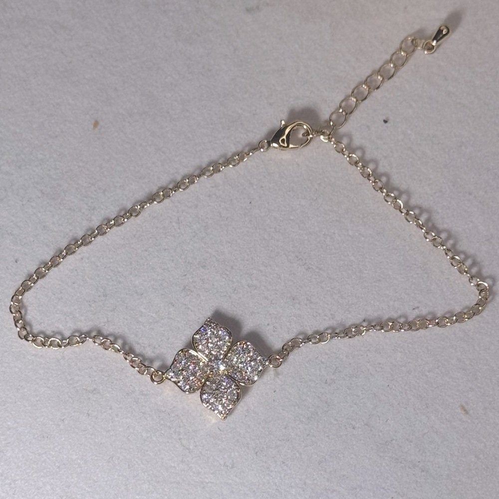 Gold Plated Crystal Flower Bracelet Made With Swarovski Crystals 7.5-8.5inch